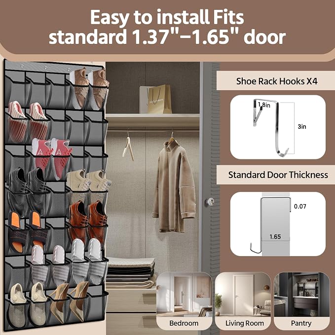 35 Pocket Over the Door Shoe Organizer, Reusable Breathable Large Mesh Bag - Image 4