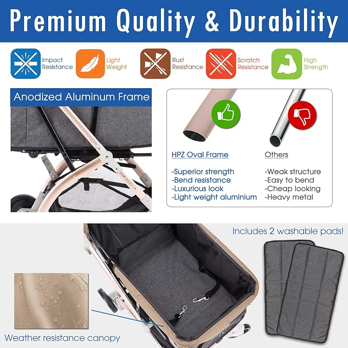 HPZ-PR America Pet Rover Lite Premium Light-Weight Dog/Cat/Pet Stroller Travel - Image 5