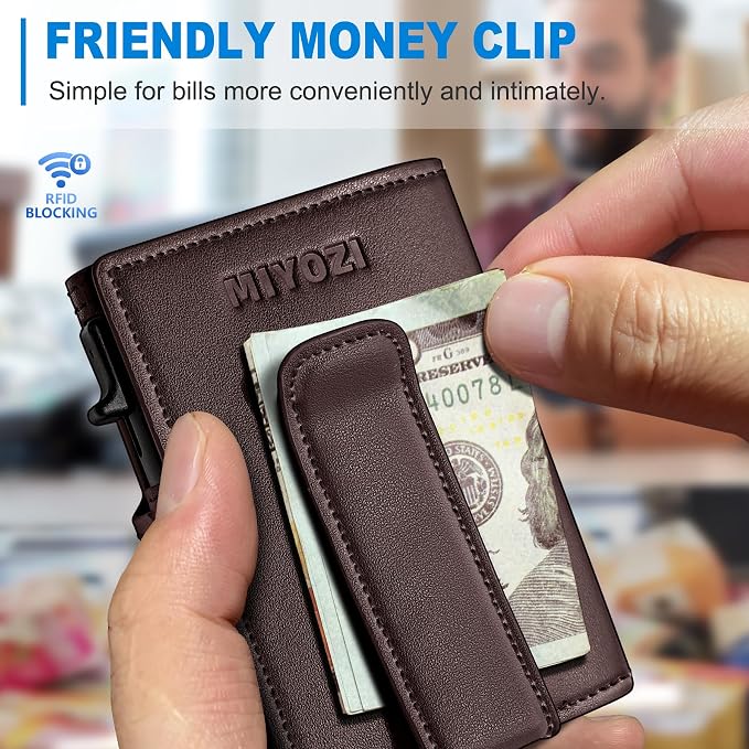 Men Wallet, with Money Clip Coins Pocket ID Window, Slim Front Pocket RFID - Image 6