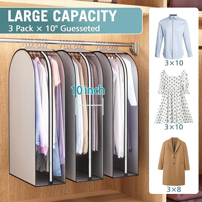 10" Gusseted Garment Bags for Hanging Clothes 40" Suit Bags for Open Closet - Image 2