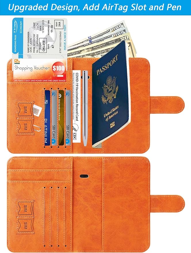 Airtag Passport Holder Cover Wallet RFID Blocking Leather Case Travel - Image 3