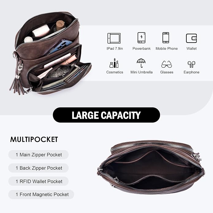 Crossbody Purse for Women, Lightweight Medium Crossbody Bag Soft Leather - Image 4