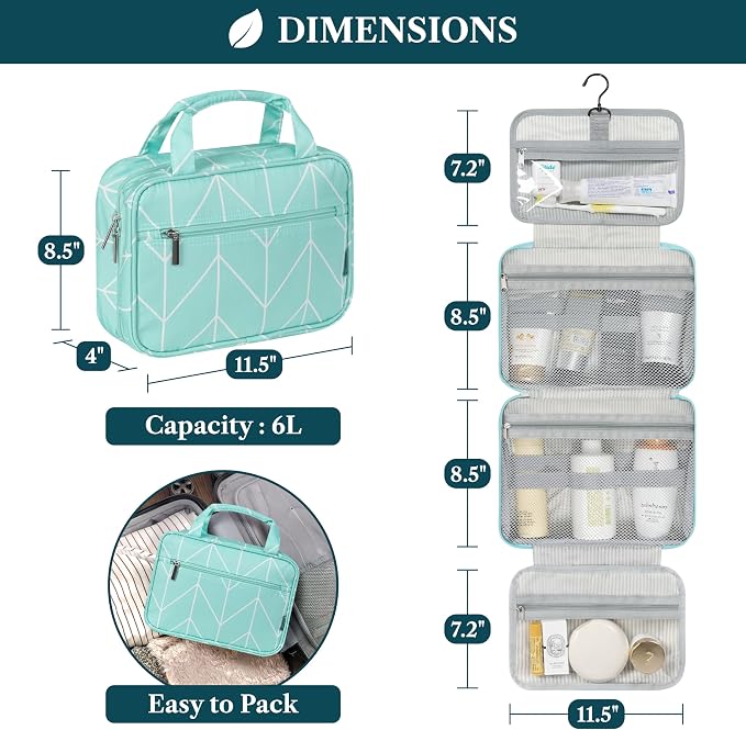 PAVILIA Hanging Toiletry Bag Travel Bag Women Men, Foldable Cosmetic Organizer - Image 2