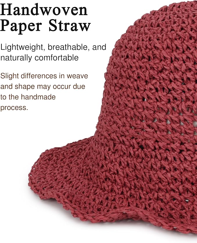 Womens Wide Brim Straw Sun Hat Foldable Floppy Crochet Beach Hat - Image 3