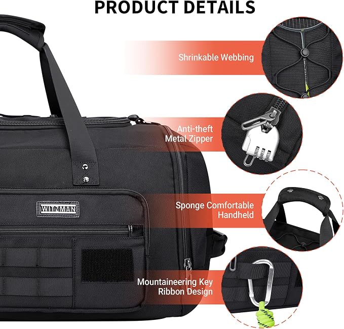 WITZMAN Travel Duffel Bags for Men Large Carry On Weekender Overnight Bag 3 in - Image 8
