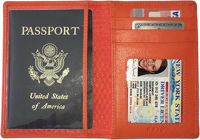 Personalized Monogrammed Orange Leather RFID Passport Wallet - Image 5