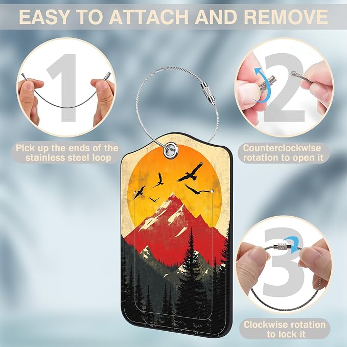 2 Pack Luggage Tags for Suitcases Mountain Landscape at Sunset Leather Luggage - Image 4