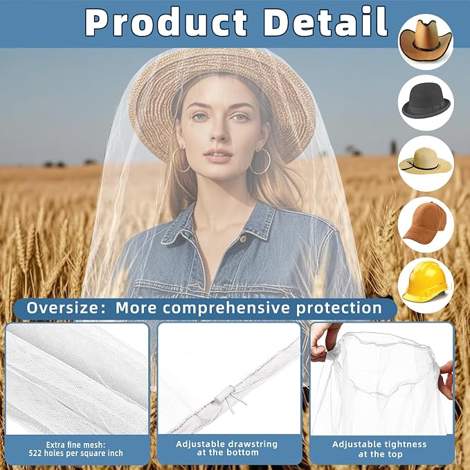Oversized Mosquito Net 42 x 25 Inches Ultra Large Mosquito Head Net Face Neck - Image 3