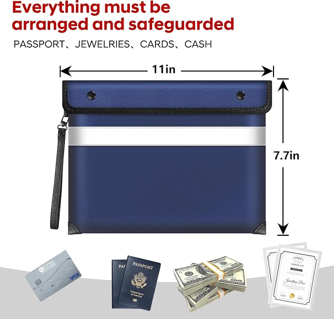 Fireproof Money Bag for Cash 11"x7.7", Upgraded 5200℉ Insulated Water Fire - Image 5