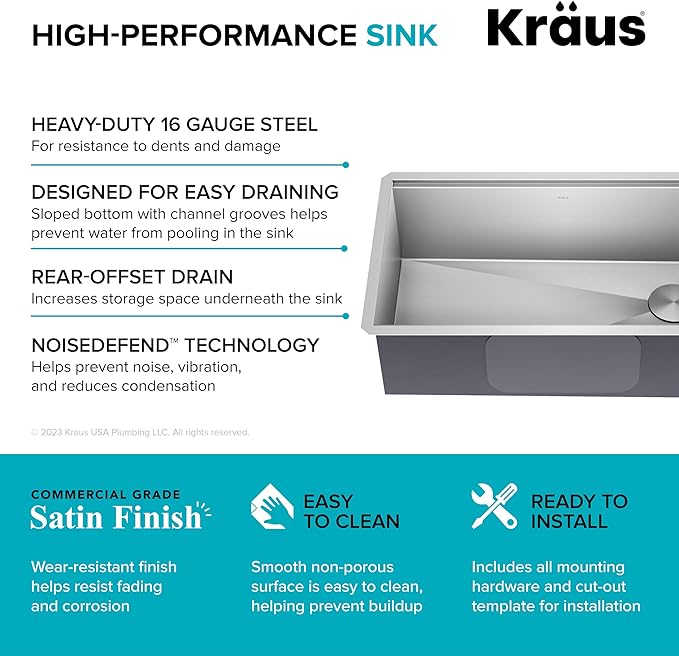 KRAUS Kore 32-Inch Undermount Workstation 16 Gauge Single Bowl Stainless Steel - Image 11
