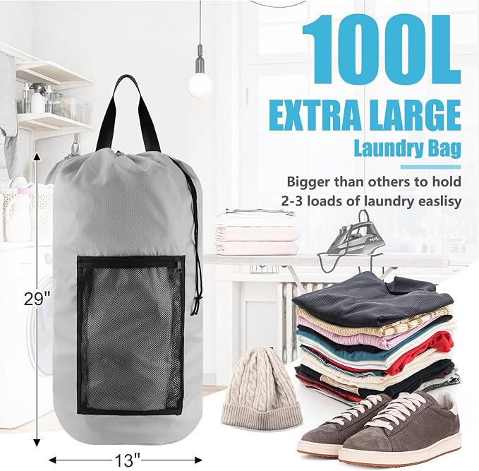 Laundry Bag Backpack, Dirty Clothes Travel Bag - Image 4