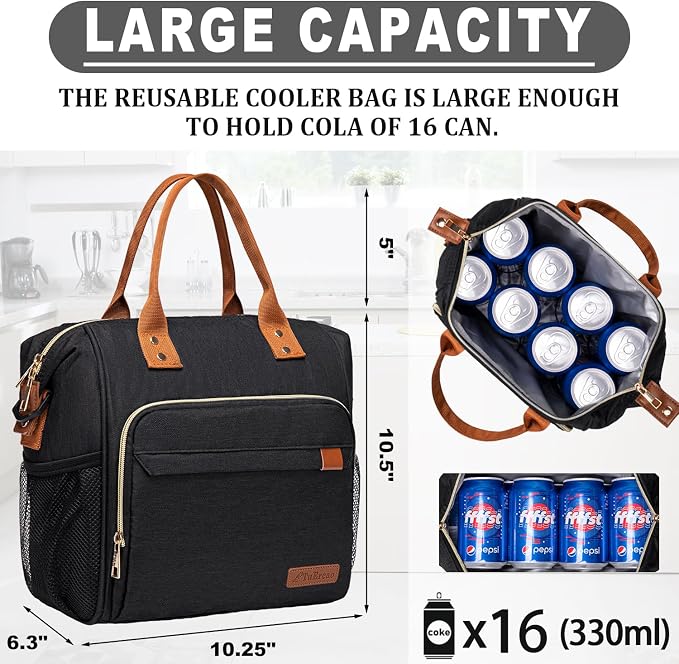Black Lunch Box for Women Insulated Lunch Bag for Work - Image 4