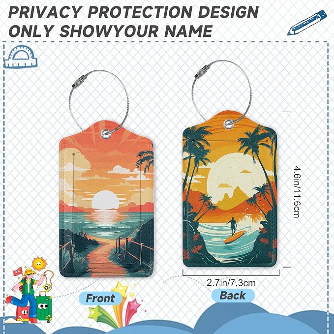 Sunset Beach Summer Luggage Tags, 2 Pack Travel Cruise Tags - Image 2
