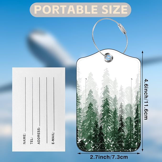 2 Pack Luggage Tags for Suitcases Watercolor Foggy Forest Leather Luggage Tags - Image 2