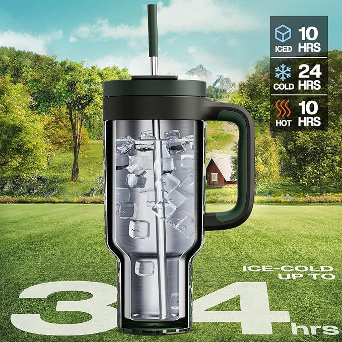 40 oz Camo Tumbler with Handle, 2-in-1 Straw and Sip Lid, Dishwasher Safe - Image 2