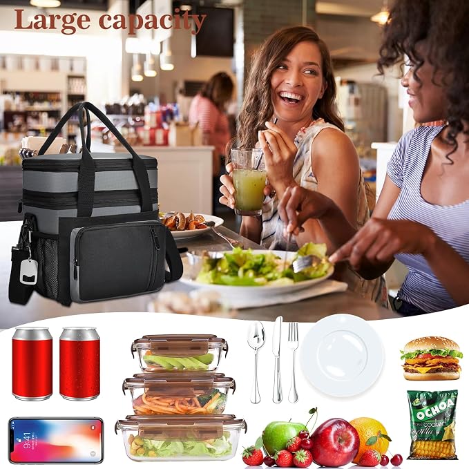Insulated Lunch Bag Women & Men | Large Adult Lunch Box | Double-Layer Reusable - Image 4