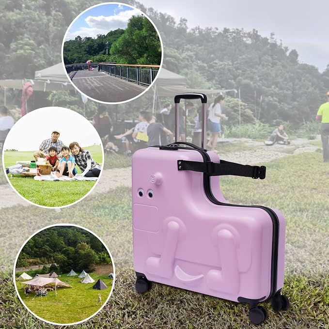CNCEST 24" Kid's Ride-on Travel Suitcase, Rolling Carry Trolley Luggage - Image 4
