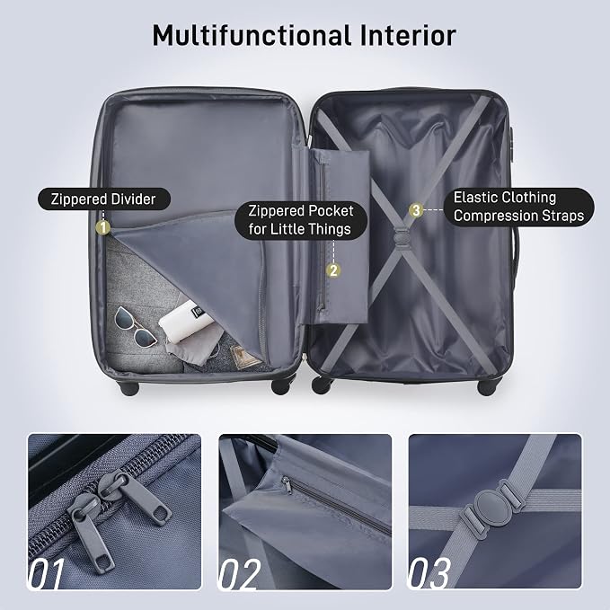 Merax Luggage Sets of 3 Piece Carry on Suitcase Airline Approved, Hard Case - Image 4