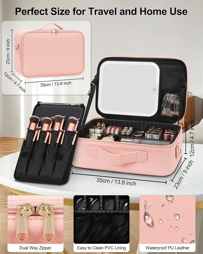 Chomeiu Makeup Bag with LED Mirror, Travel Cosmetic Train Case - Image 2