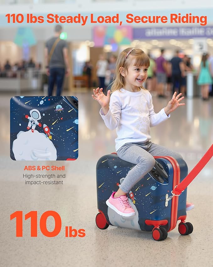 VEVOR Ride-on Luggage, 26 L Capacity, 18 Inches Tow Along Toddler Carry on - Image 2