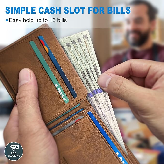 Airtag Wallet for Men, with Cash Pocket 2 ID Window 13 Cards, Slim Leather - Image 4