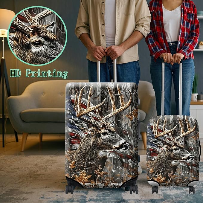 Luggage Cover + Tag, Camo Deer Flag Travel Suitcase Protector - Image 6