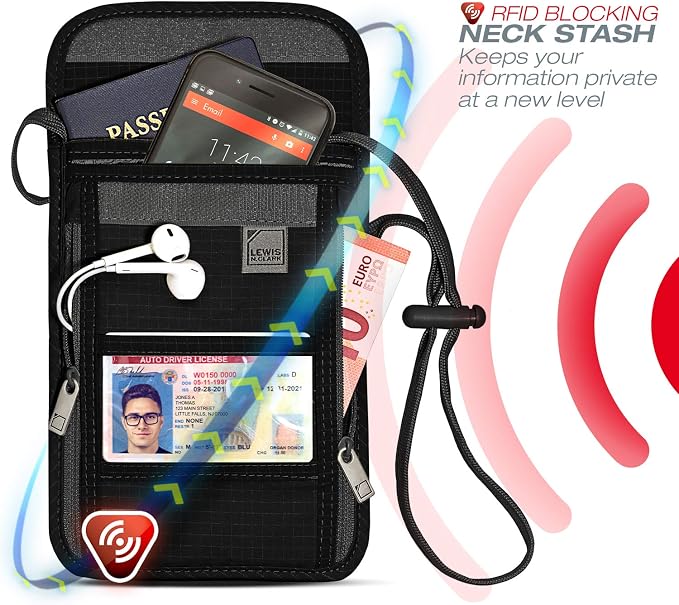 Lewis N. Clark RFID Blocking Stash Neck Wallet, Travel Pouch + Passport Holder - Image 4