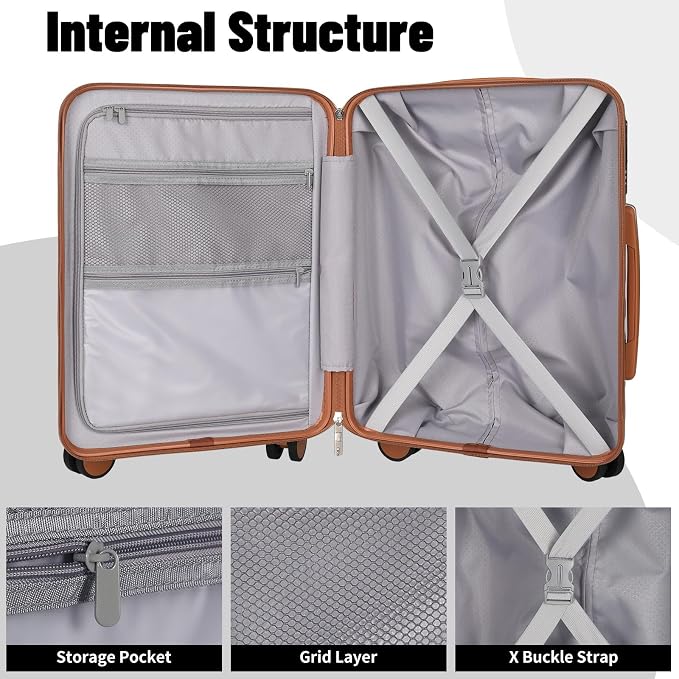 Lightweight Luggage with Spinner Wheels & YKK Zipper, 3-Piece Suitcase ABS+PC - Image 5