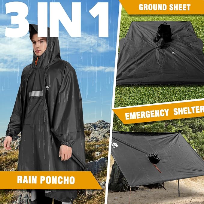 ANYOO Hooded Rain Poncho for Adults Waterproof Lightweight Rain Coat for Men - Image 7