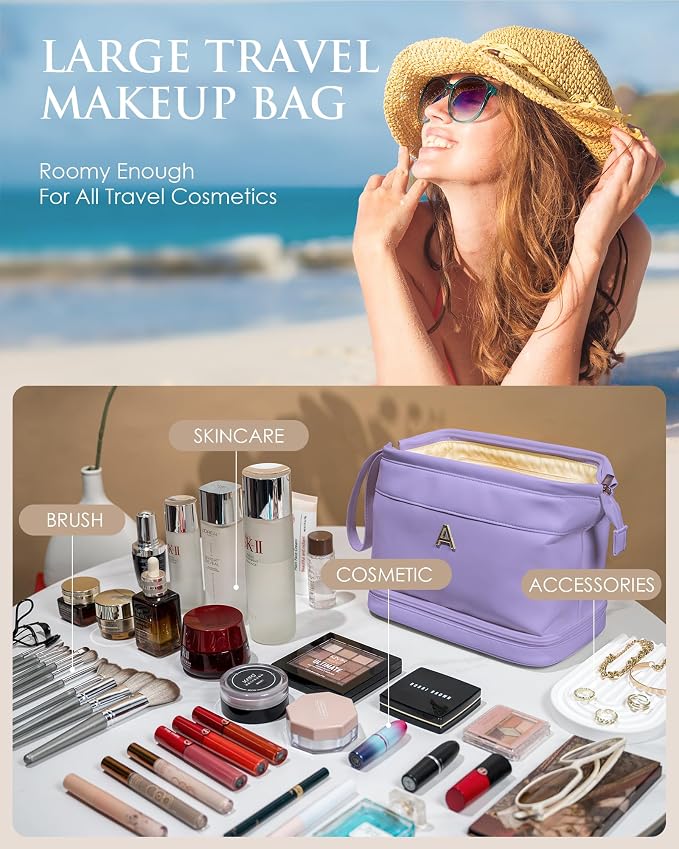 Initial Makeup Bags, Personalized Double Layer Cosmetic Bag - Image 2
