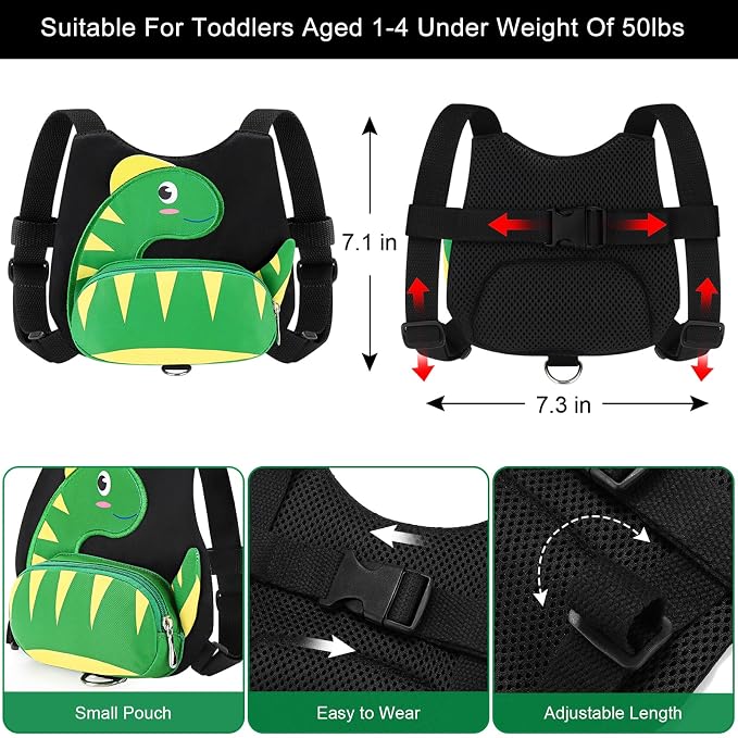 Accmor Toddler Harness Leash + Anti Lost Wrist Link, Cute Dinosaur Kids Harness - Image 2