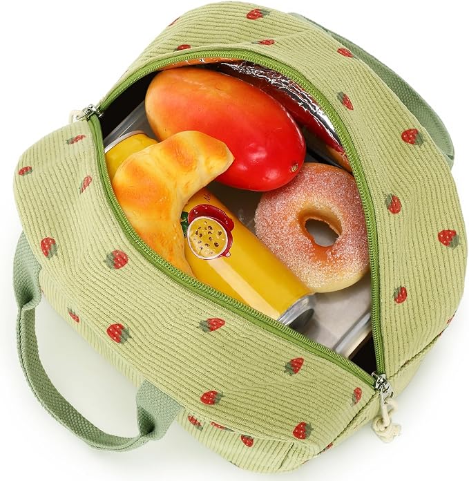 Bluboon Lunch Bag for Women Men Cute Corduroy Lunch Tote Bags Reusable - Image 5