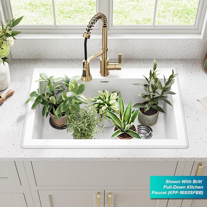 KRAUS Forteza 33-inch Granite Drop In/Undermount Single Bowl White Kitchen Sink - Image 3