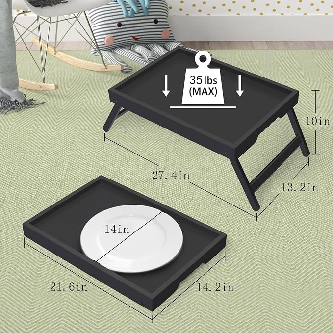 Artmeer Bed Tray Table with Folding Legs, Bamboo Breakfast in Bed - Image 3