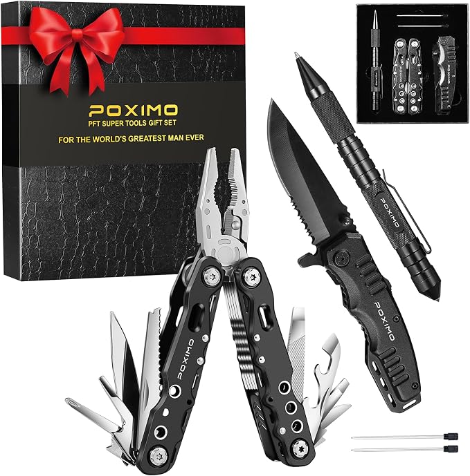 Multitool Gift Set for Men Dad Him, 3-in-1 EDC Survival Kit by POXIMOATools