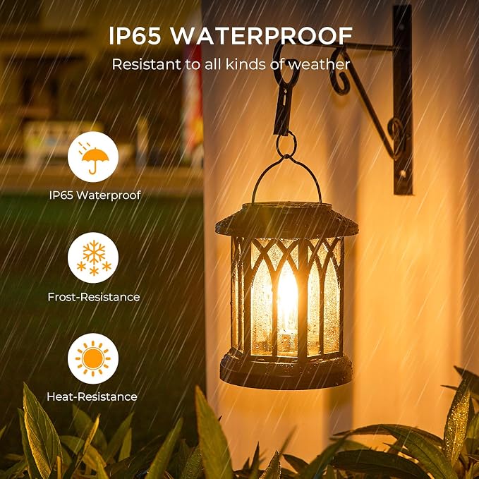 WdtPro Solar Lanterns Outdoor Hanging 4 Pack, Upgraded Bright Waterproof Lantern - Image 5