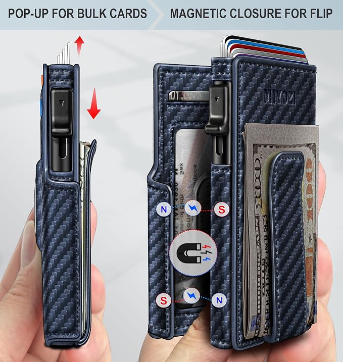 Airtag Wallet for Men, with Money Clip 10 Cards Metal Case Smart Slim Pop Up - Image 3
