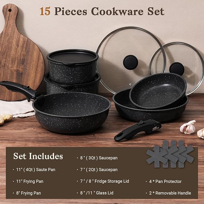 15Pcs Pots and Pans Set Non Stick, Cookware Sets - Image 2