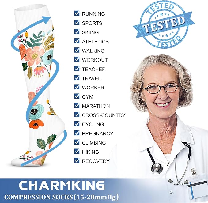 CHARMKING Compression Socks for Women & Men Circulation 15-20 mmHg is Best - Image 6