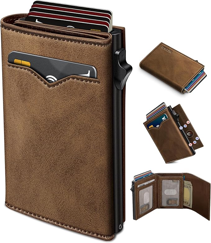 Wallet for Men, with Cash Pocket 2 ID Window 9-13 Cards, Metal Case Smart Slim by Miyozi