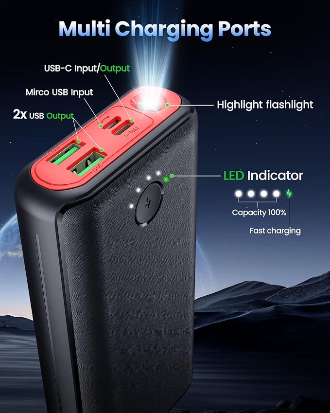 Portable Charger Power Bank 40000mah, USB C Fast Charging 22.5W External - Image 4