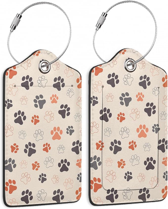 2 Pack Luggage Tags for Suitcase, Dog Cat Paws Leather Luggage Tag Bag Tags by Yashilaiya
