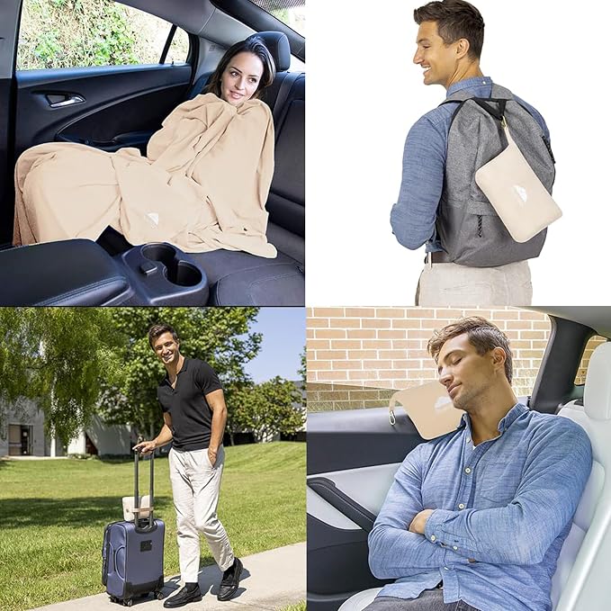 BlueHills Travel Blanket Pillow Compact Lightweight Pocket Size Airplane - Image 2