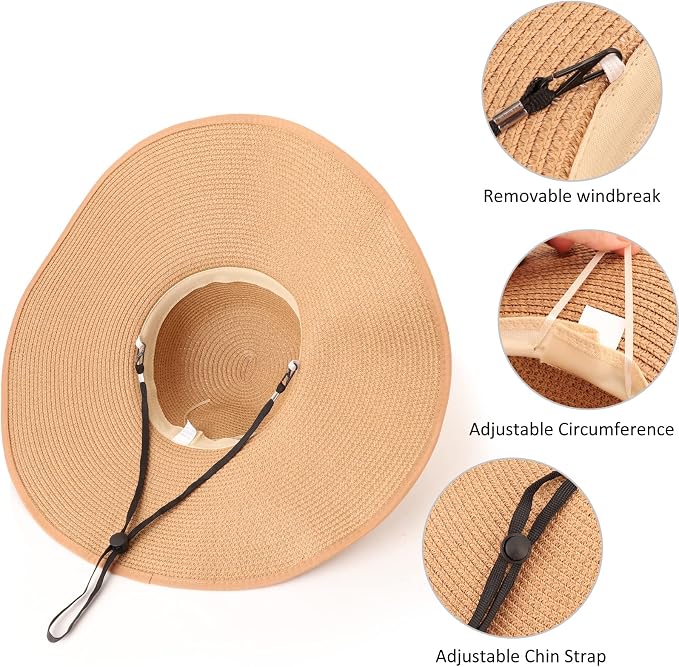 DRESHOW Beach Hats for Women Big Straw Wide Brim Summer Hat Floppy Foldable - Image 7