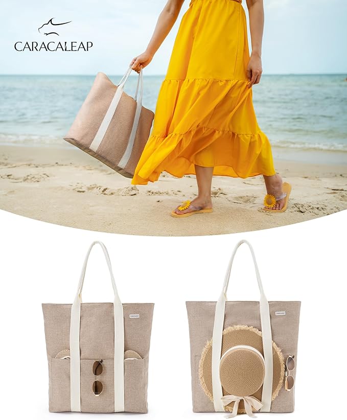 Large Beach Tote Bag with Zipper-Travel Tote Bag - Image 3