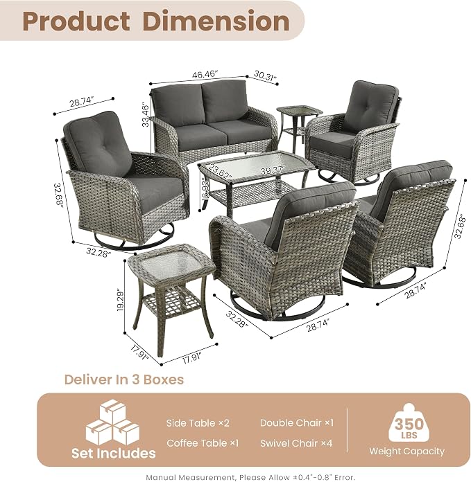 HOOOWOOO Patio Furniture Set, 8 Pieces Outdoor Conversation Set, All Weather - Image 7