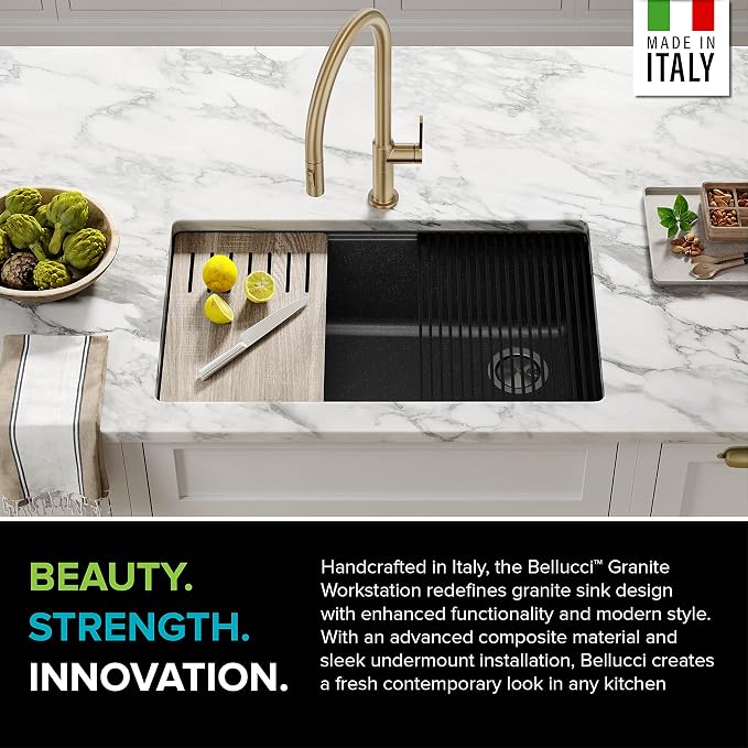 KRAUS Bellucci 32” in. Undermount Workstation Granite Kitchen Sink in Metallic - Image 5
