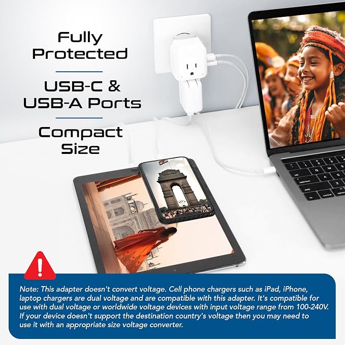 Ceptics India, Maldives Power Plug Adapter Travel Set, 20W PD & QC, Safe Dual - Image 3