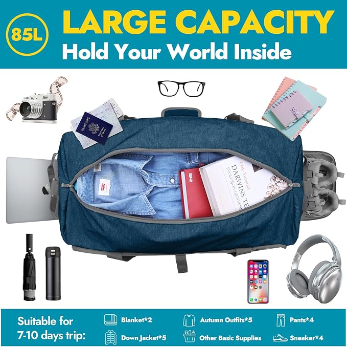 Canway 85L Travel Duffel Bag, Foldable Weekender Bag - Image 3
