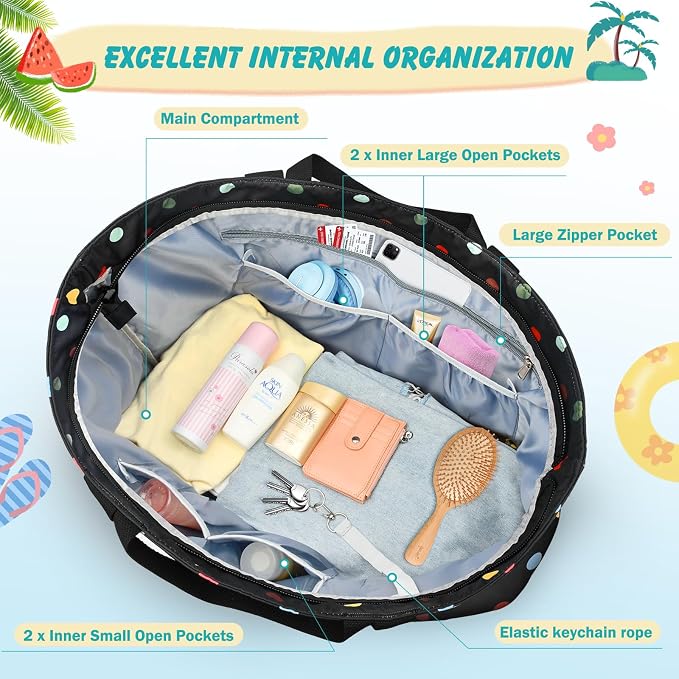 Extra Large Beach Bags for Women, Waterproof Sandproof Beach Tote Bag Zipper - Image 5